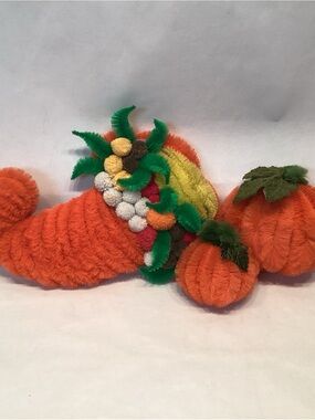 Vintage Chenille Pumpkin Cornicopia Magnets Hand Crafted Halloween Fall Decor